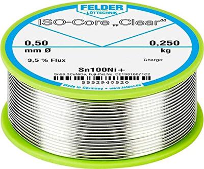 Felder ISO-Core Clear Sn100Ni+ Soldeertin Spoel Sn99,25Cu0,7Ni0,05 0.250 kg 0.5 mm Felder ISO-Core Clear Sn100Ni+ Soldeertin Spoel Sn99,25Cu0,7Ni0,05 0.250 kg 0.5 mm