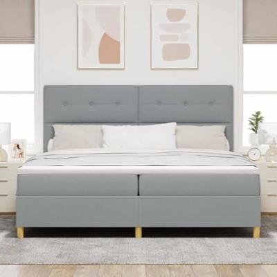 Boxspringbed met matras en LED stof lichtgrijs 200x200 cm