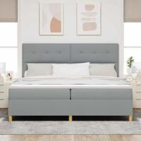 Boxspringbed met matras en LED stof lichtgrijs 200x200 cm - thumbnail