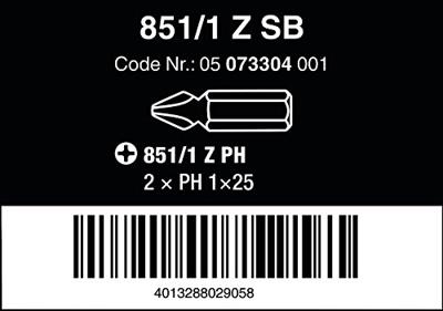 Wera 851/1 Z Bits Phillips, 2 x PH 1 x 25 mm - 1 x 2 stuk(s) - 05073304001