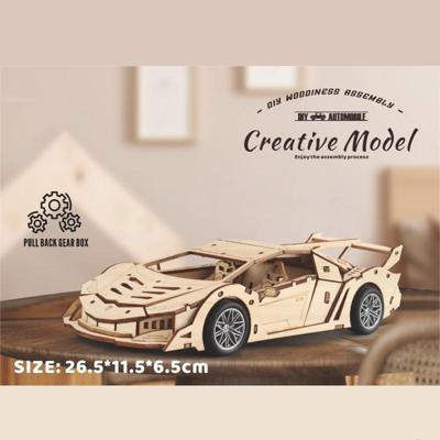Sportwagen met pull-back mechanisme 114-delig Houten DIY Modelbouw Sportwagen met pull-back mechanisme 114-delig Houten DIY Modelbouw
