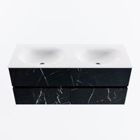 MONDIAZ VICA 120cm badmeubel onderkast Marquina 4 lades. Wastafel MOON dubbel zonder kraangat, kleur Talc. - thumbnail