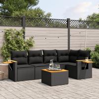 6-delige Loungeset met kussens poly rattan zwart - thumbnail
