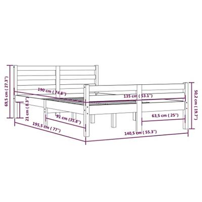 Bedframe massief hout 135x190 cm 4FT6 Double - thumbnail