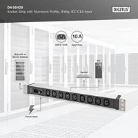 Digitus DN-95429 19 inch Stekkerdoos voor patchkast 1 HE Apparaatcontactdoos C13 10A Geschikt voor kastdiepte: vanaf 300 mm Aluminium, Aluminium (geëloxeerd), - thumbnail