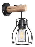 Globo WandlampMina zwart met hout - 15326NW - thumbnail