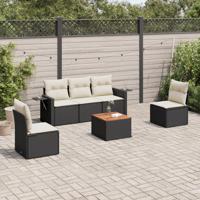 6-delige Loungeset met kussens poly rattan zwart - thumbnail