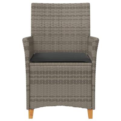 Tuinstoelen 2 st met kussens poly rattan en massief hout grijs - thumbnail
