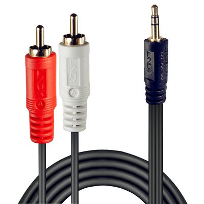 LINDY 35685 Cinch / Jackplug Audio Aansluitkabel [2x Cinch-stekker - 1x Jackplug male 3,5 mm] 10.00 m Zwart