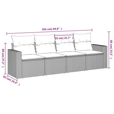 4-delige Loungeset met kussens poly rattan beige