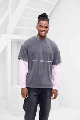 Jorcustom Uncommon Minds Double Layered Longsleeve T-Shirt Heren Donkergrijs/Roze - Maat L - Kleur: DonkergrijsRoze | Soccerfanshop