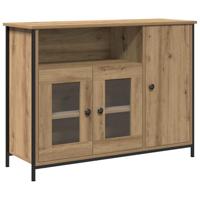 Dressoir artisanaal eikenkleurig 100 x 35 x 75 cm Bewerkt hout - thumbnail