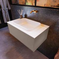 Badkamermeubelset Mondiaz Erin 80 cm met 1 Lade met RIDGE Wastafel Midden Talc Zonder Kraangaten Greeploos Mat Smoke - thumbnail