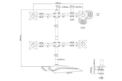 Digitus DA-90364 Monitorvoet 4-voudig 38,1 cm (15) - 68,6 cm (27) Zwart Draaibaar, In hoogte verstelbaar, Kantelbaar, Zwenkbaar, Roteerbaar, Staand