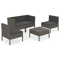 5-delige Loungeset met kussens poly rattan grijs - thumbnail