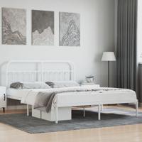 Bedframe met hoofdbord metaal wit 160x200 cm - thumbnail
