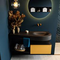 MONDIAZ RIVA 120cm badmeubel onderkast / planchet kleur Ocher met 1 lade. Wastafel DULCET rechts 0 kraangaten kleur Urban. - thumbnail