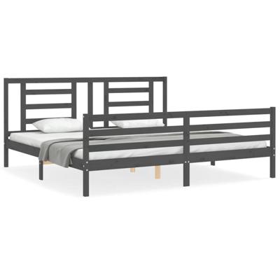 Bedframe met hoofdbord massief hout grijs 200x200 cm