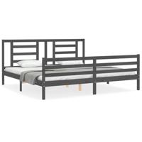 Bedframe met hoofdbord massief hout grijs 200x200 cm - thumbnail