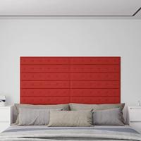 VidaXL Wandpanelen 12 st 1,62 m² 90x15 cm kunstleer wijnrood - thumbnail