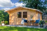 Tuindeco Murcia Blokhut 400x300 cm + luifel 70 cm 34 mm vuren blank- Zadeldak- Onbehandeld vurenhout- Tuindeco - thumbnail