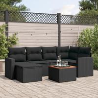 7-delige Loungeset met kussens poly rattan zwart - thumbnail
