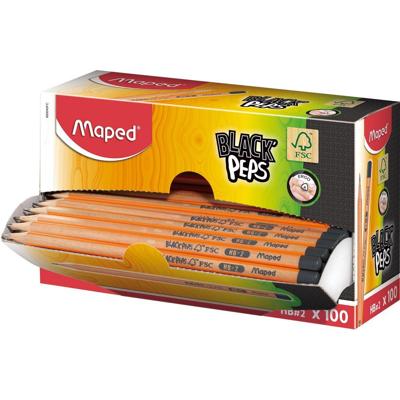 Maped potlood Black'Peps HB, zonder gum, kartonnen displaydoos van 100 stuks Maped potlood Black'Peps HB, zonder gum, kartonnen displaydoos van 100 stuks