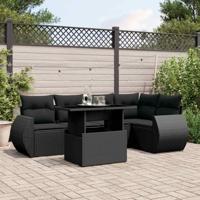 6-delige Loungeset met kussens poly rattan zwart - thumbnail