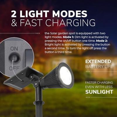 Bend PIR solar prikspot - Bewegingssensor en schemerschakelaar - 3000K warm wit - 2 lichtstanden - 300 lumen - 6-9 uur brandtijd - IP65 waterdicht