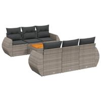 7-delige Loungeset met kussens poly rattan grijs - thumbnail