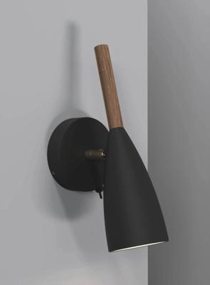 Wandlamp slaapkamerlamp zwart hout &apos;Pure 10&apos; modern gu10 met schakelaar DFTP
