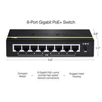 TRENDnet TPE-TG80G 8-poorts Gigabit PoE + -switch 8 x Gigabit PoE + poorten, 123 W PoE prestatiebudget, desktop ethernet-netwerkschakelaar, metaal - thumbnail