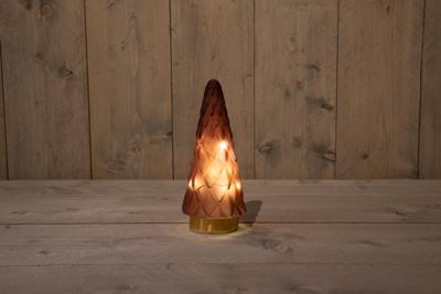 Glazen Boom Mat Bordeaux Met Gouden Voet 10.5X24.5Cm 3Xaaa kerstverlichting Anna's Collection - Annas collection