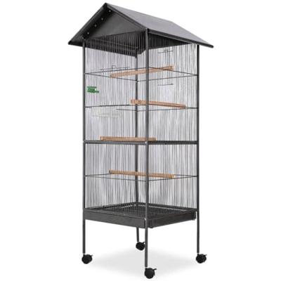 Vogelkooi met dak staal zwart 66x66x155 cm