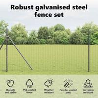 VidaXL Hek met paal grijs 1,4 x 10 m staal en pvc - thumbnail