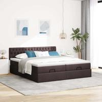 Ottoman bed met matrassen 200x200cm stof donkerbruin - thumbnail