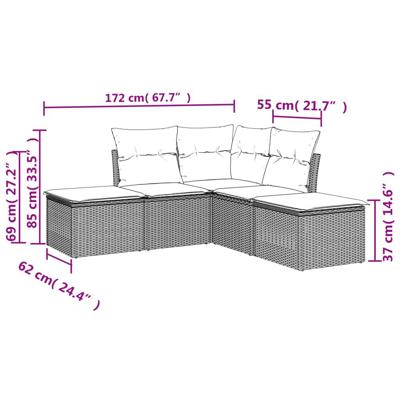 5-delige Loungeset met kussens poly rattan zwart - thumbnail