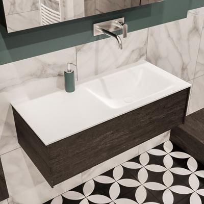 Mondiaz Lush Cloud badmeubel eiken Dark brown 100 cm 1 lade solid surface enkele spoelbak rechts zonder kraangat