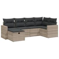 6-delige Loungeset met kussens poly rattan lichtgrijs - thumbnail