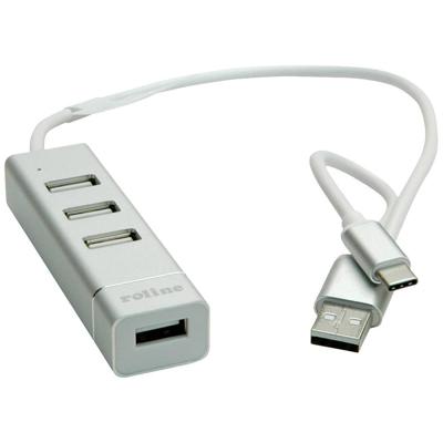 ROLINE USB 2.0 Notebook Hub | 4 poorten | type A + USB-C aansluitkabel | voor gegevens en stroomvoorziening
