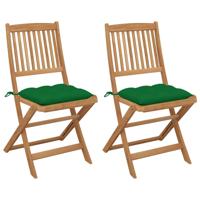 Tuinstoelen 2 st inklapbaar met kussens massief acaciahout - thumbnail