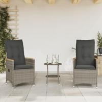 3-delige Bistroset met kussens poly rattan grijs - thumbnail