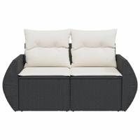 Tuinbank 2-zits met kussens poly rattan zwart - thumbnail