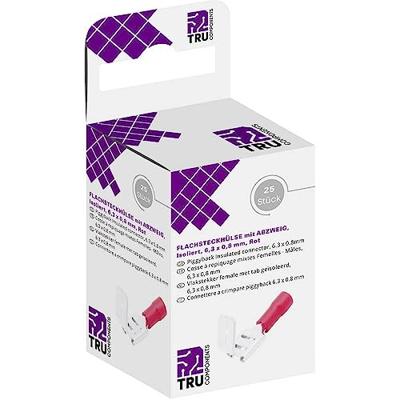 TRU COMPONENTS T1904C046 Assortiment platte stekkers (female) Met vertakking Insteekbreedte: 6.30 mm Insteekdikte: 0.80 mm 180 ° Deels geïsoleerd Rood 25