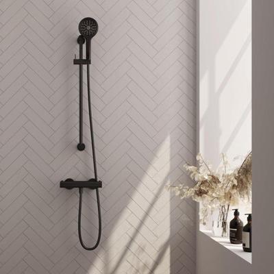 Brauer Black Edition Douchekraan opbouw - glijstang - 1 functie - 2 gladde knoppen - handdouche rond 3 standen - mat zwart 5-S-236