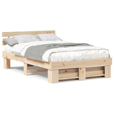 Bedframe met hoofdeinde Bruin 120 x 190 cm Massief grenenhout - thumbnail