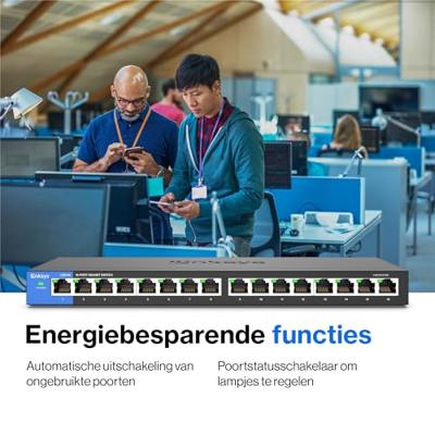 Linksys LGS116-EU 16-poorts onbeheerde Gigabit-netwerkswitch - Ethernet-switch/hub met metalen behuizing voor thuis en kantoor - Tafelmodel of wandbevestiging, Ethernet-splitter, Plug-and-play