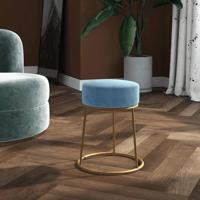 Hocker rond fluweel lichtblauw - thumbnail