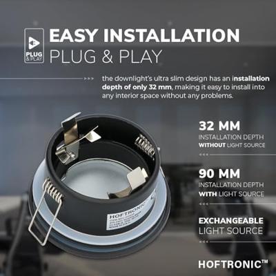 Set van 6 Porto - LED Inbouwspots - 5 Watt 400 lumen - 4000K Neutraal wit - GU10 - Dimbaar - Rond - IP44 voor badkamer, buiten en binnen - Zwart