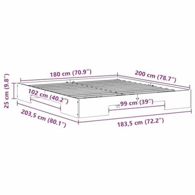 Bedframe met opslag Bruin 180 x 200 cm Massief grenenhout